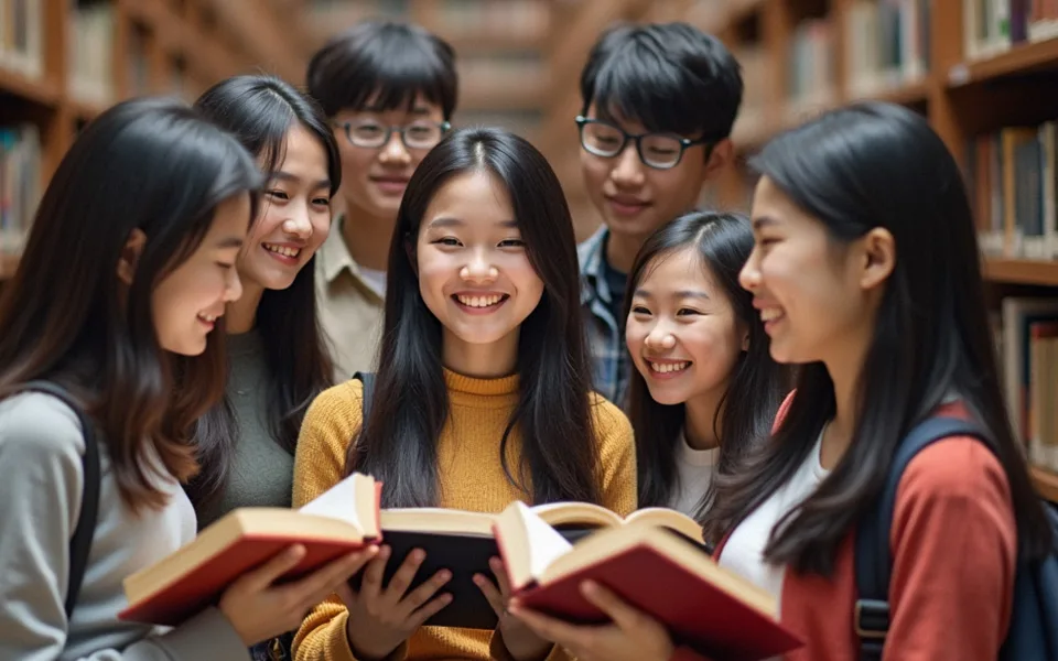 学生在图书馆共同学习